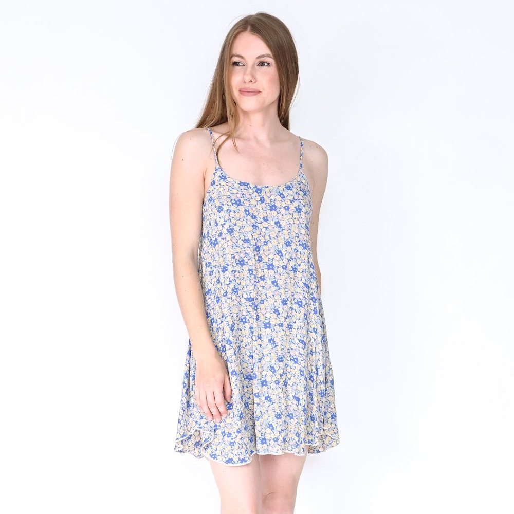 FLYNN SKYE Blue Floral Print Mini Slip Dress - Picture 1 of 6